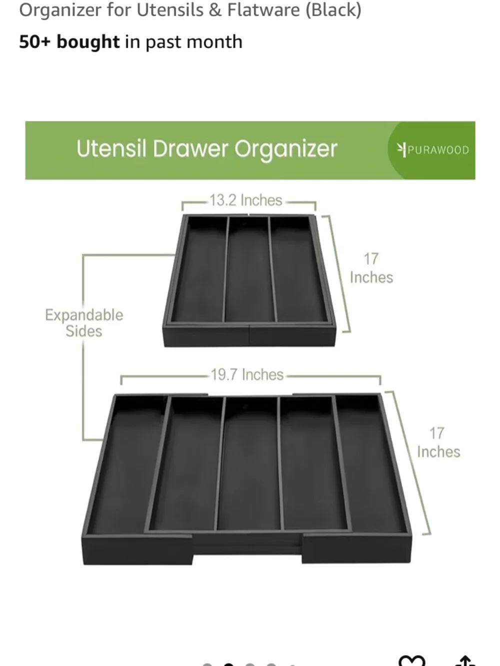 Expandable Black Kitchen Drawer Organizer Tray for Utensils